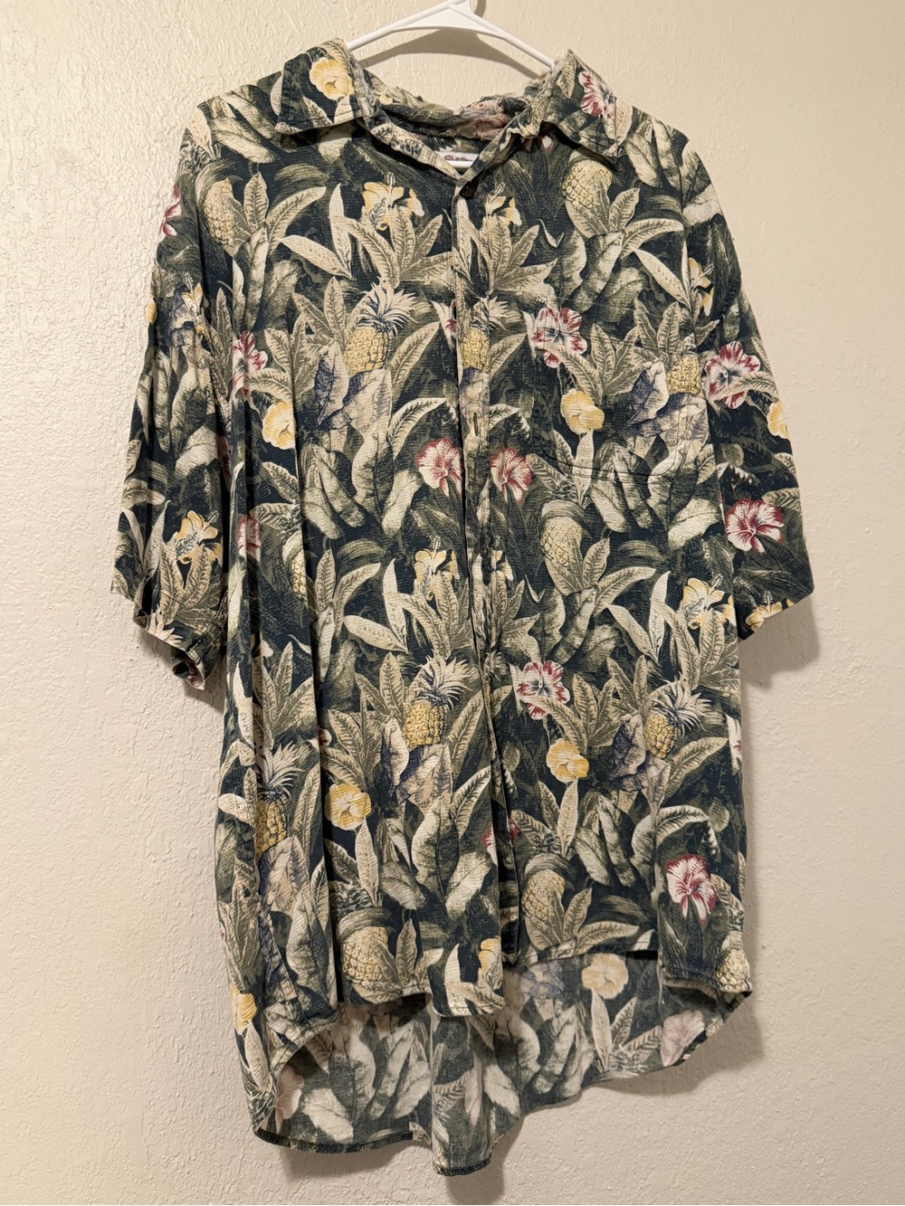 Casual Green Tropical Print Short-Sleeve Button-Down Shirt